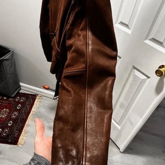 Aviator Bomber Genuine Suede Jacket with Faux Fur Collar - Picture 5 of 5